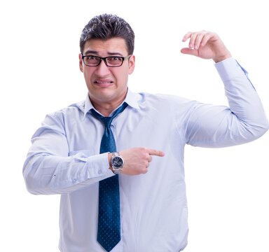 Businessman Sweating Excessively Smelling Bad Isolated On White