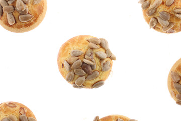 sunflower seeds chips cookies on white background in top view