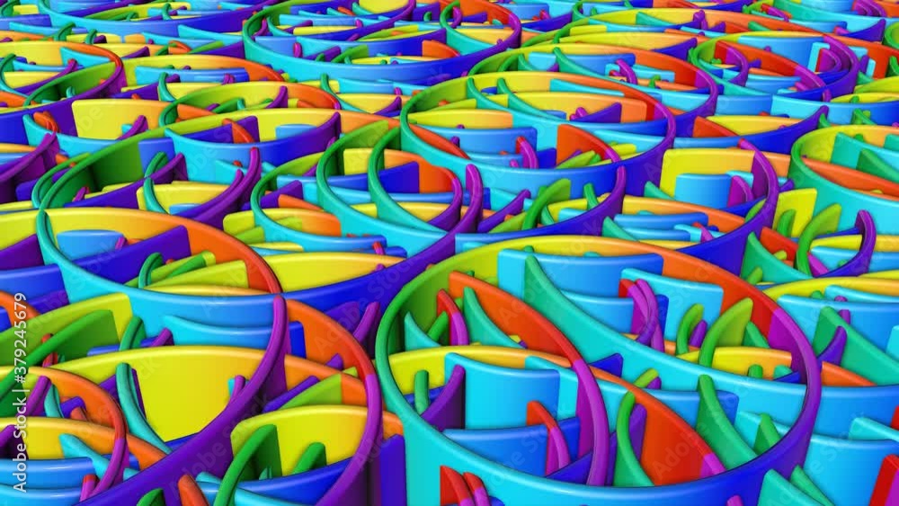 Aufkleber animated abstract background from multicolored rings. 3d render