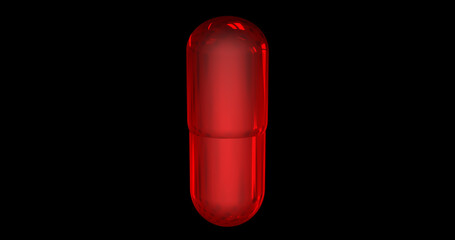 3D illustration of Red pill, capsule on black background
