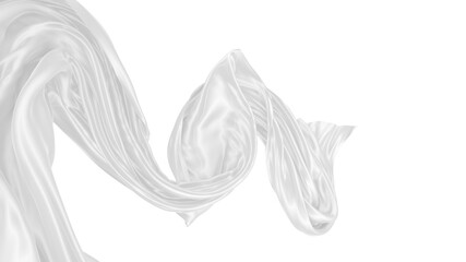 Beautiful flowing fabric of white wavy silk or satin. 3d rendering image.