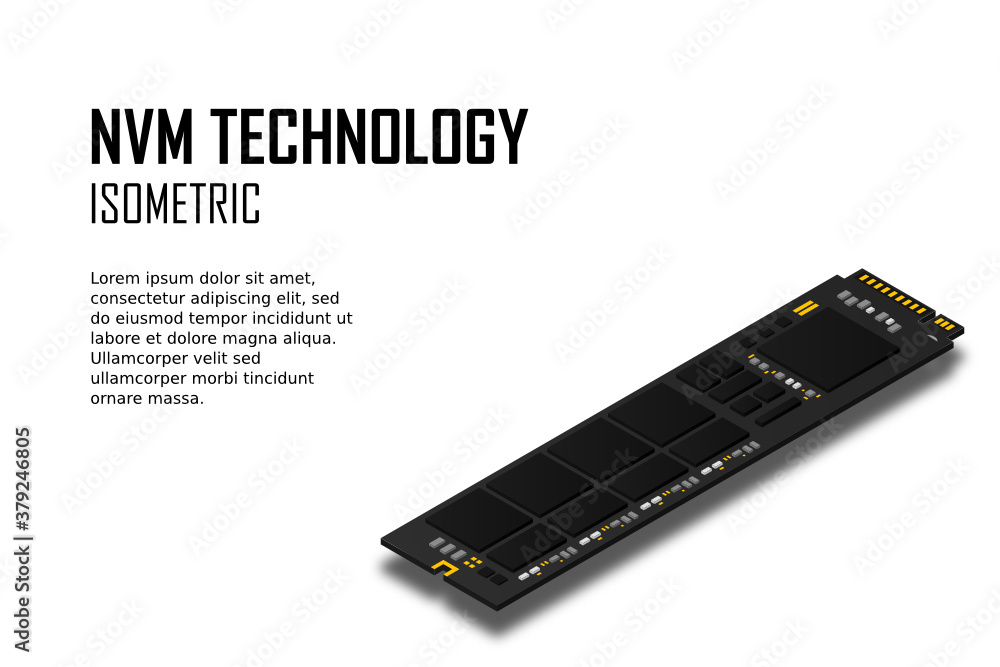 Poster nvme express m.2 memory realistic 3d isometric illustration, random access memory, personal computer