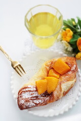 mango pastry and drink for breakfast 
