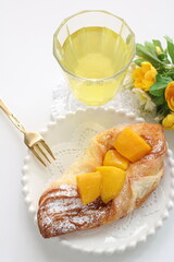mango pastry and drink for breakfast 
