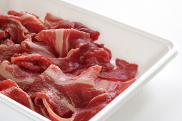 freshness  sliced beef in plastic pack with copy space