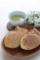 Japanese food, cream green tea Taiyaki fish shaped confectionery