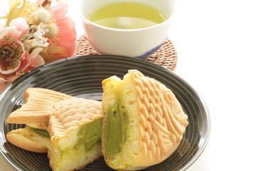 Japanese food, cream green tea Taiyaki fish shaped confectionery