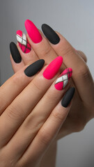 Manicure nail paint . beautiful female hand with colorful nail art design manicure