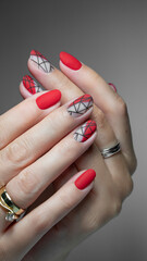 Nails Art Design. Hands With Manicure. Close Up Of Female Hands With Trendy Nails with decorations.