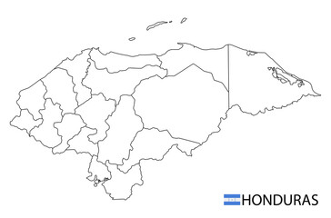 Honduras map, black and white detailed outline regions of the country.