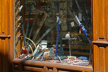 Antique Store with Many Knife Samples in the Showcase
