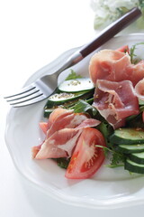 homemade tomato and cucumber with ham salad