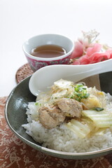 Chinese food, cabbage and meat ball braised on rice