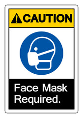 Caution Face Mask Required Symbol Sign,Vector Illustration, Isolated On White Background Label. EPS10
