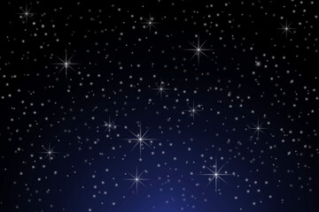 Starry night sky. Starry space. Blue star background. Galaxy or universe. Vector illustration. Stock image.