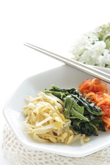 Korean food, homemade Namul seasoning radish and spinach with soy sprout