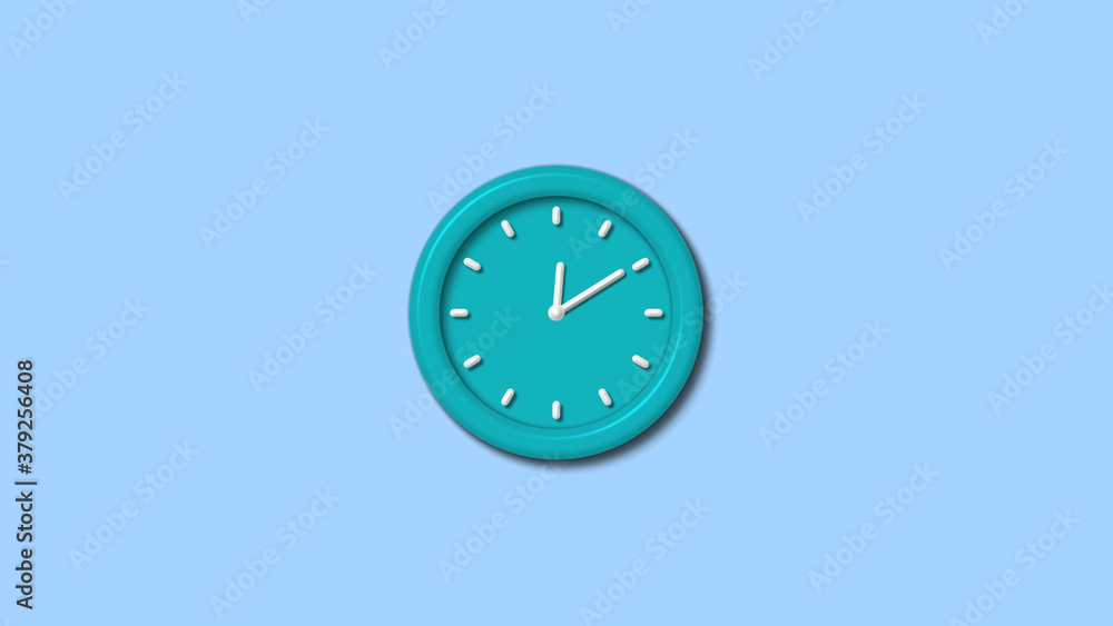 Wall mural cyan color 12 hours 3d wall clock isolated on aqua light background