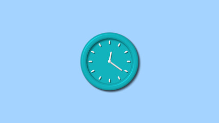 Cyan color 12 hours 3d wall clock isolated on aqua light background