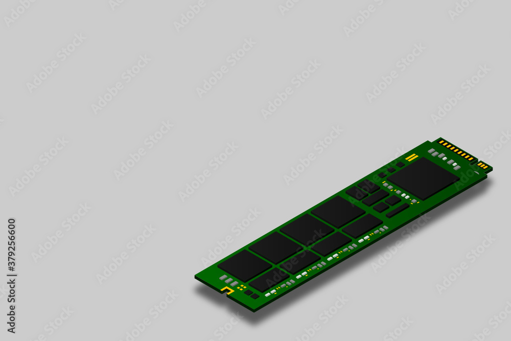 Poster nvme express m.2 memory realistic 3d isometric illustration, random access memory, personal computer