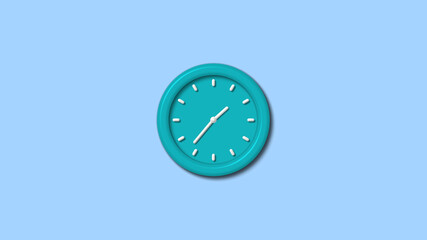 Cyan color 12 hours 3d wall clock isolated on aqua light background