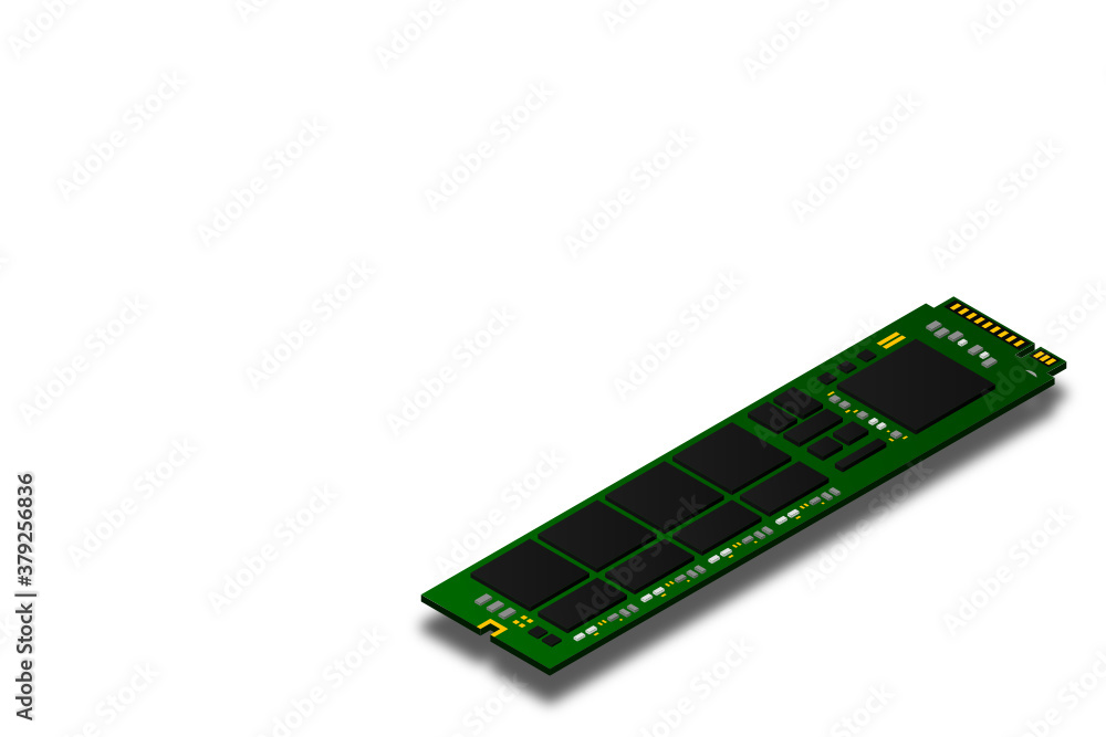 Poster nvme express m.2 memory realistic 3d isometric illustration, random access memory, personal computer
