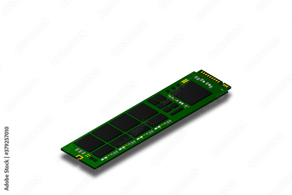 Poster nvme express m.2 memory realistic 3d isometric illustration, random access memory, personal computer
