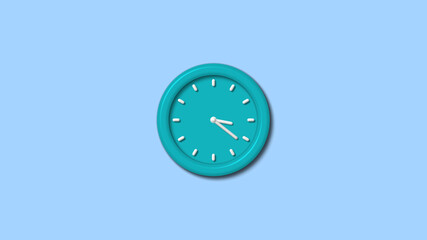 Amazing cyan color 3d wall clock on aqua light background