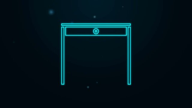 Glowing neon line Wooden table icon isolated on black background. 4K Video motion graphic animation