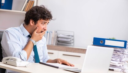 Overloaded busy employee with too much work and paperwork