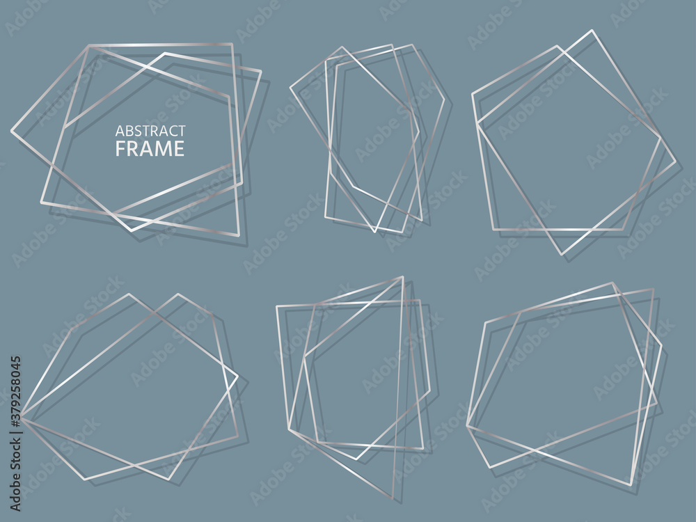 Poster silver shine frame abstract polygonal geometric set. luxury decorative modern. wedding invitation ca
