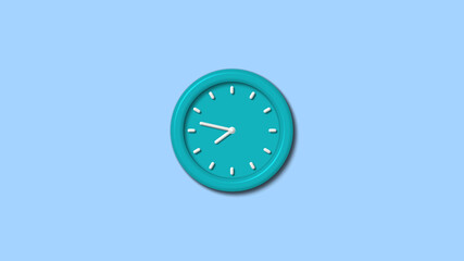 New cyan color 12 hours 3d wall clock isolated on aqua light background