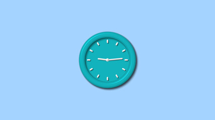 New cyan color 3d wall clock on aqua light background,wall clock