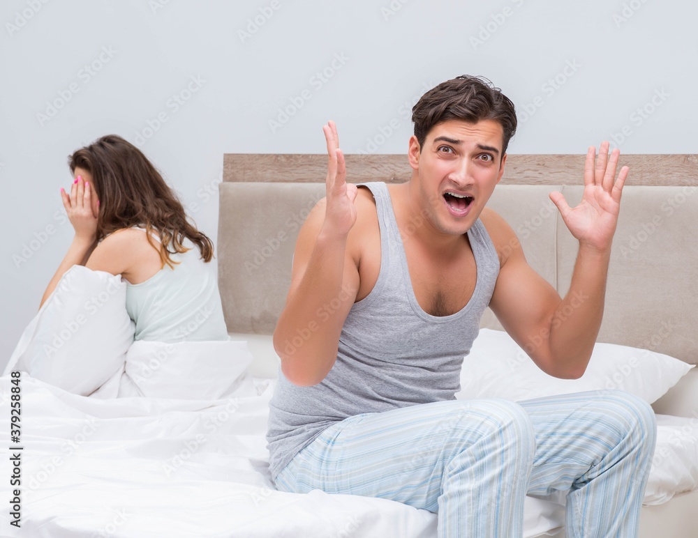 Wall mural family conflict with wife and husband in bed