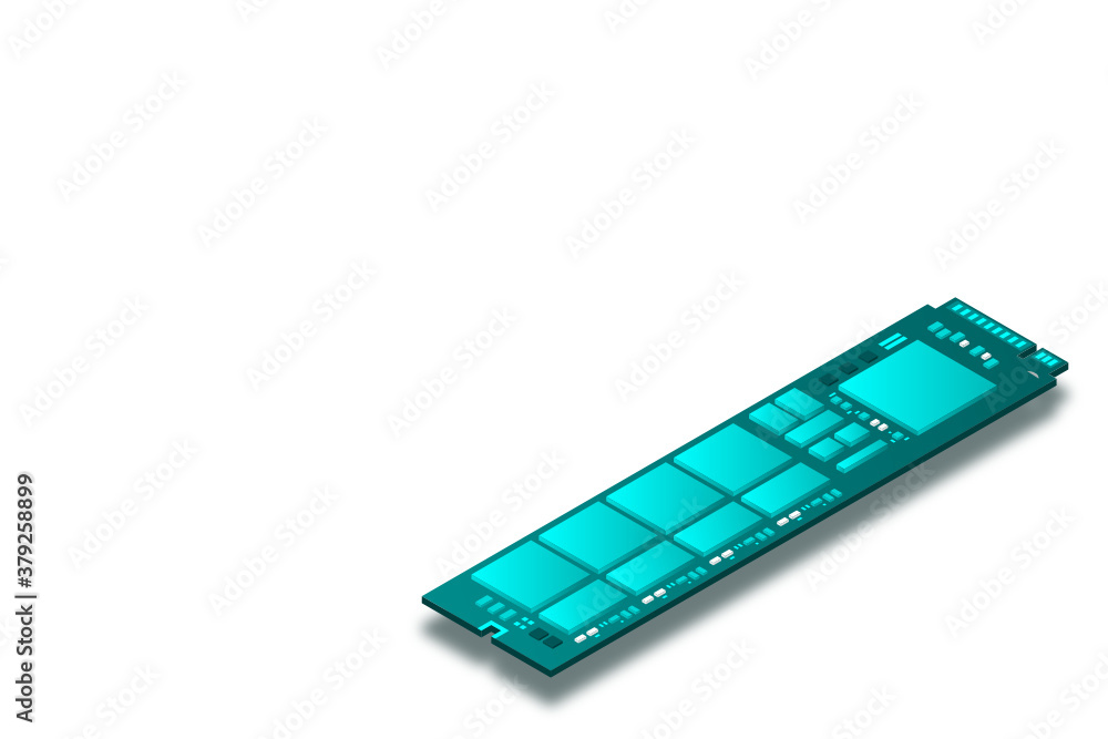 Poster nvme express m.2 memory realistic 3d isometric illustration, random access memory, personal computer