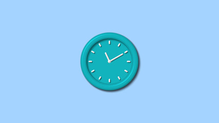 New cyan color 3d wall clock on aqua light background,wall clock