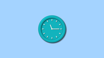 New cyan color 3d wall clock on aqua light background,wall clock