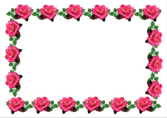 Floral romantical postcard from garden roses for your text. Background with a frame of pink fresh roses.