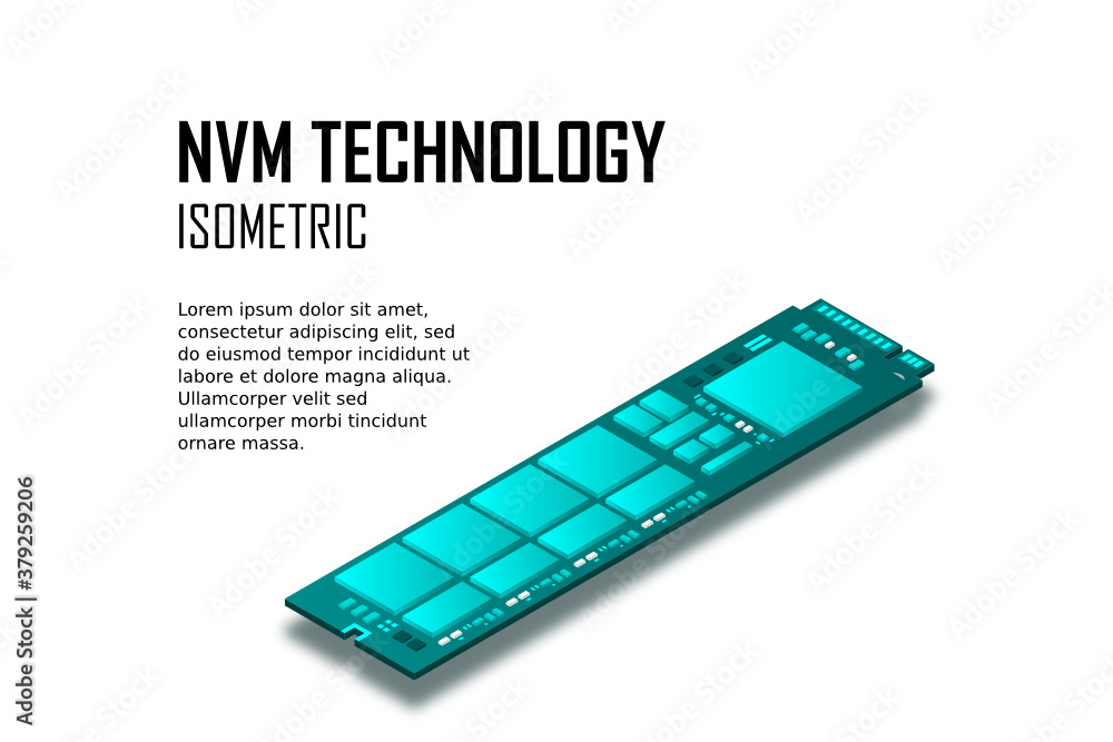 Poster nvme express m.2 memory realistic 3d isometric illustration, random access memory, personal computer