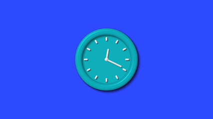 Cyan color 12 hours 3d wall clock on blue background,wall clock
