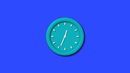 Cyan color 12 hours 3d wall clock on blue background,wall clock