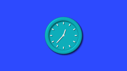 Cyan color 12 hours 3d wall clock on blue background,wall clock