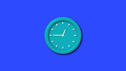 Cyan color 12 hours 3d wall clock on blue background,wall clock