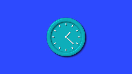Cyan color 12 hours 3d wall clock on blue background,wall clock