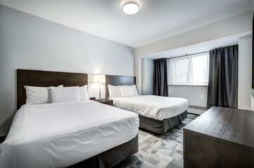 Fototapeta na wymiar Real estate photography - Modern Scandinavian Style Hotel rooms in Montreal, Canada