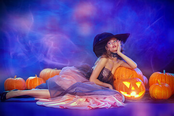 sorceress with pumpkins