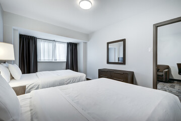Fototapeta premium Real estate photography - Modern Scandinavian Style Hotel rooms in Montreal, Canada