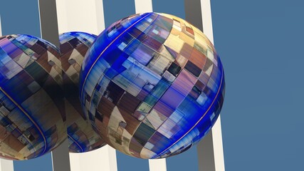rendu 3D d'un travail sur une sphère à la texture abstraite, géométrique et laissant le champ libre aux interprétations