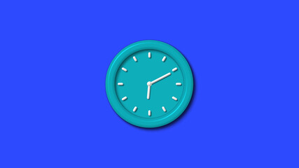 Cyan color 12 hours 3d wall clock on blue background
