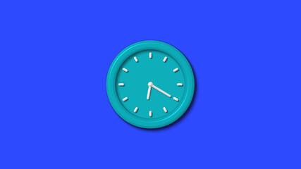 Cyan color 12 hours 3d wall clock on blue background