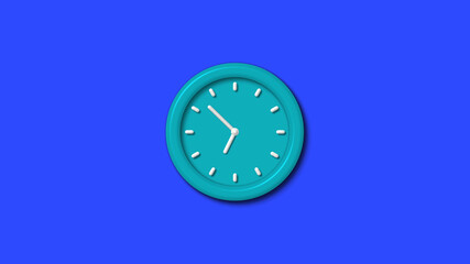 Cyan color 12 hours 3d wall clock on blue background